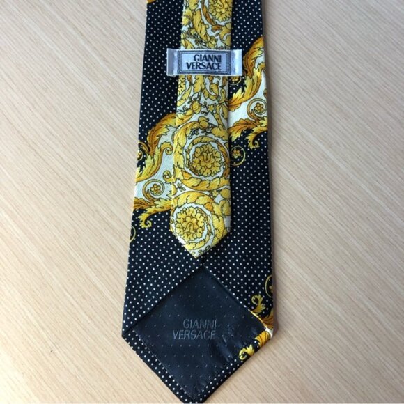 Vintage Gianni Versace 100% Silk Baroque Filigree Navy & Gold Tie - Picture 4 of 10